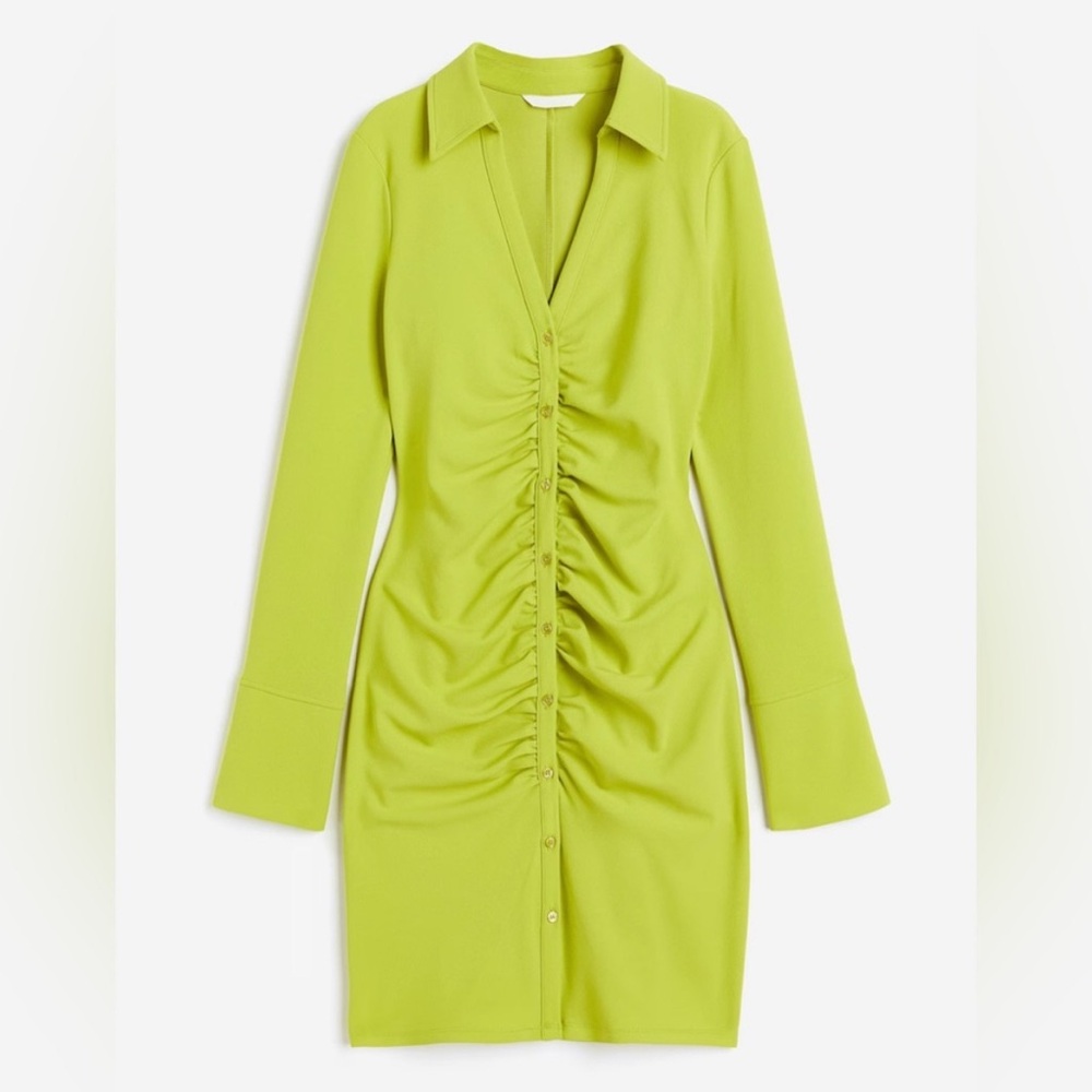 Elegant Lime Green Ruched Dress